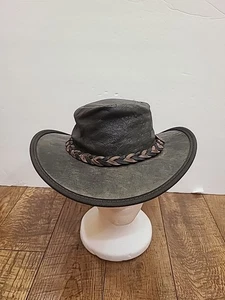 Sombrero de cuero canguro BARMAH 1018 Squashy Australia talla mediana marrón lavado a la piedra - Imagen 1 de 6