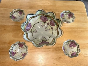 Juego de tazones de tuerca con patas vintage de Japón de porcelana floral pintada a mano - Imagen 1 de 5