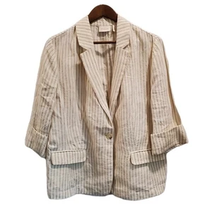 Chico’s Women's Blazer Size 2 100% Linen Jacket Single Button Striped Large 12 - Picture 1 of 4