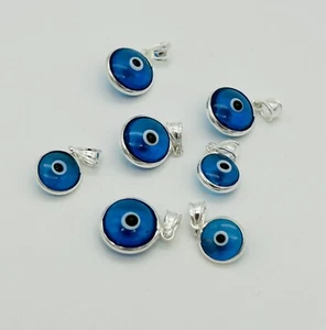 925 Sterling Silver Round Evil Eye Charm Pendant Only 8mm 10mm Brand new - Picture 1 of 8