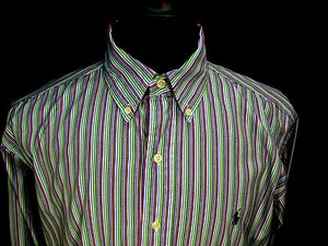 Ralph Lauren, ajuste clásico, frontal con botones, cuello abotonado, a rayas, talla: 16 34/35 - Imagen 1 de 11