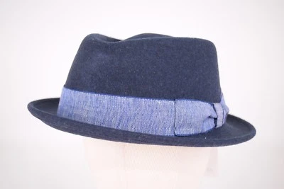 Sombrero/Fedora Wigens Nuevo con Etiquetas Lana Azul Marino Diamante *Talla: Grande, 59, 7 y 3/8ths*  Foto 1 de 4