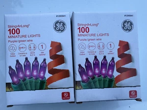 Lot of 2 GE 100 PURPLE MINIATURE STRING•A•LONG LIGHTS-20 FT Green Wire - Picture 1 of 1