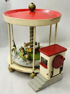 old large WOODEN spinning CAROUSEL Merry Go Round w Musicbox Erzgebirge? Restore - Picture 1 of 8