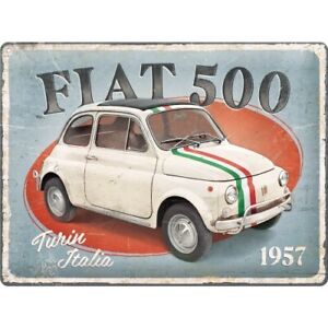 Fiat 500 Turin Italia Auto Car Nostalgie Blechschild 40 cm NEU shield
