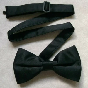 Bow Tie Vintage Bowtie Mens Retro Dickie Adjustable Solid Black 1990s - Picture 1 of 5
