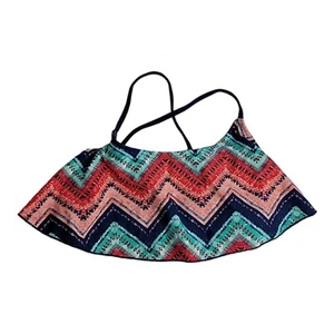 Kanu Surf Bikini Top Girls 12 Kirsten Coral Teal Chevron Tribal Aztec Boho Swim - Picture 1 of 10