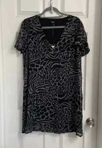 Paige Tornado Mixed Zebra Size Large Silk V-Neck Black and Gray Dress New - Picture 1 of 9