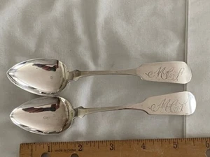 c1810 E Morgan Poughkeepsie NY Pair Teaspoons Coin Silver 6" - Picture 1 of 3