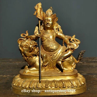 8" Budismo Tibetano Bronce Oro Riqueza Rico Tesoro Rey Celestial Buda Estatua Foto 1 de 4
