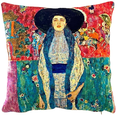 BELGIAN TAPESTRY KLIMT ADELE BAUER LINED  CUSHION PILLOW COVER, 18", VELVET BACK - Image 1 of 4