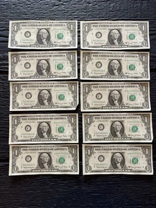 Lot Of 10 Sequential 1963A One Dollar Bills Notes $1 About Uncirculated (AU) - Picture 1 of 20