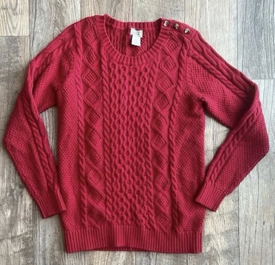 Suéter LL Bean Rojo Grueso Tejido con Cable para Mujer Talla L Foto 1 de 4