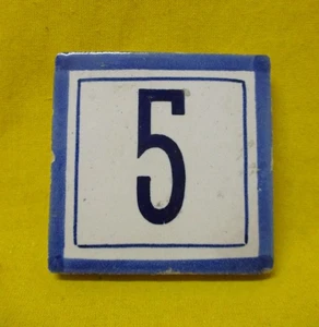 ✅ ANTICA PIASTRELLA NUMERO CIVICO N° 5  LIBERTY 1920 CERAMICA DIPINTA - 4763 - Foto 1 di 5