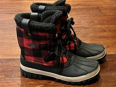 Botas de pato Lugz rojas negras de piel sintética para mujer 7,5 Buffalo Stormy a cuadros de moda Foto 1 de 4