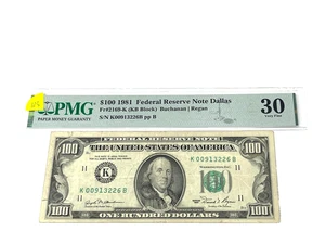 1981 $100 One Hundred Dollars, FEDERAL RESERVE NOTE Dallas 'PMG 30 VF (123) - Picture 1 of 2