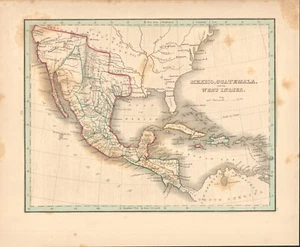 1835 Mexico Guatemala & West Indies T.G. Bradford antique map ~12.2" x 9.8" - Picture 1 of 6