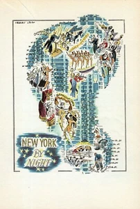 1940s Vintage Manhattan Picture Map New York City At Night Wall Art Print 2005 - Picture 1 of 3