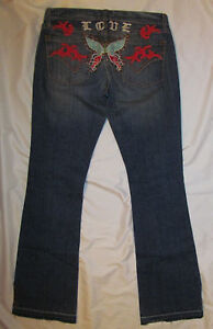 PEOPLE FOR PEACE butterfly embroidred studded retro look hippie rocker jeans 27