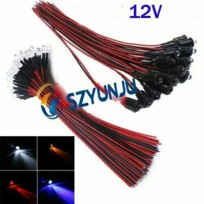 12V 5mm Flashing LED Diode Light Clear 20cm Cable Pre-Wired With Plastic Holder - Image 1 of 4
