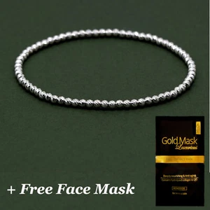 Sterlingsilber elastisch gerändelt 3 mm Perle Stretch Armband 7,5 Zoll - Gesichtsmaske - Bild 1 von 5
