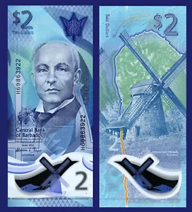 Barbados $2, John Bovell / Morgan Lewis Windmill, see UV image, UNC,POLYMER 2022 - Picture 1 of 2