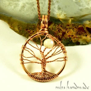 Natürlicher Regenbogen Mondstein Lebensbaum Anhänger Kupferdraht umwickelt - Bild 1 von 3