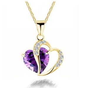Women's Peach Heart Purple Zircon Gold Plated Chain Pendant Necklace Jewelry