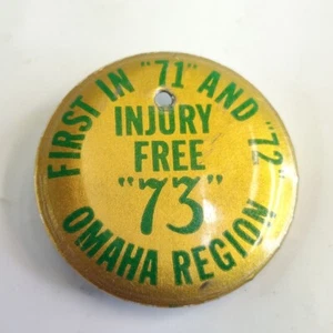 Vintage Knopf Pin Omaha Region verletzungsfrei in 73 kleinen Jeansjacke Dekor rund gold - Bild 1 von 7