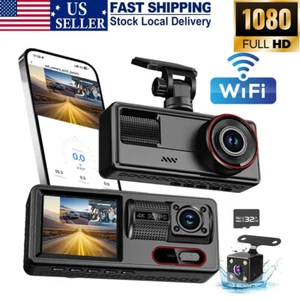 4K Car Dual Lens Dash Cam Front/Rear/Inside Video Recorder Camera G-sensor+32GB - Bild 1 von 10