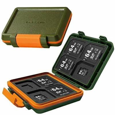 ELECOM memory card case SD8 sheet MicroSD8 Holds impact khaki CMC-SDCHD01GN  NEW - Image 1 of 4