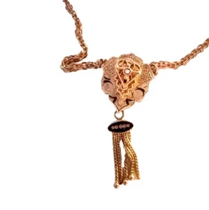 ATQ Victorian Taille D'epargne 14K Gold Enamel Tassel Pearl Pendant Necklace 11g - Picture 1 of 6