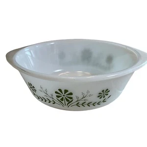 Casseruola vintage Glasbak 2Qt margherite verdi senza coperchio anni 60 look vetro latte - Foto 1 di 5