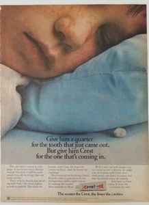 1975 Crest toothpaste freckles boy in bed tooth fairy pillow ad - Picture 1 of 1
