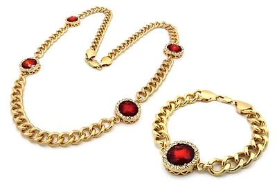Hip Hop Micro Gang Onyx Preto, Rubi Vermelho Pedra Colar Corrente, Conjunto de Pulseira - Imagem 1 de 4