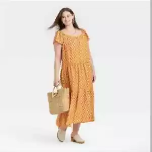 Knox Rose Womens Yellow Solaris Short Sleeve Tiered Midi Dress - Size 3X - NEW - Picture 1 of 5