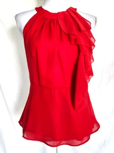 Blusa top halter frontal con volantes del mercado negro de la Casa Blanca para mujer talla 0 roja - Imagen 1 de 14
