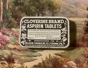 Rare 1940s Vintage Cloverine Aspirin Tin, Tyrone, PA, Unique Americana! - Picture 1 of 5