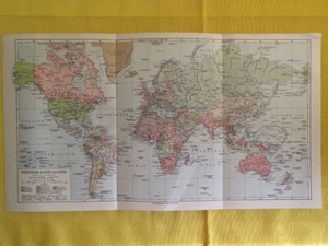1923 WORLD MAP ATLAS Antique German Asia Europe ORIGINAL Color 16 x 9.5" - C12-8 - Picture 1 of 3