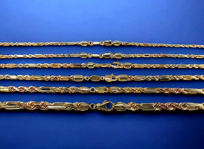 14K Tri Color Gold SOLID Figaro Rope Chain Bracelet Milano Diamond Cut 2mm-8mm - Image 1 of 4