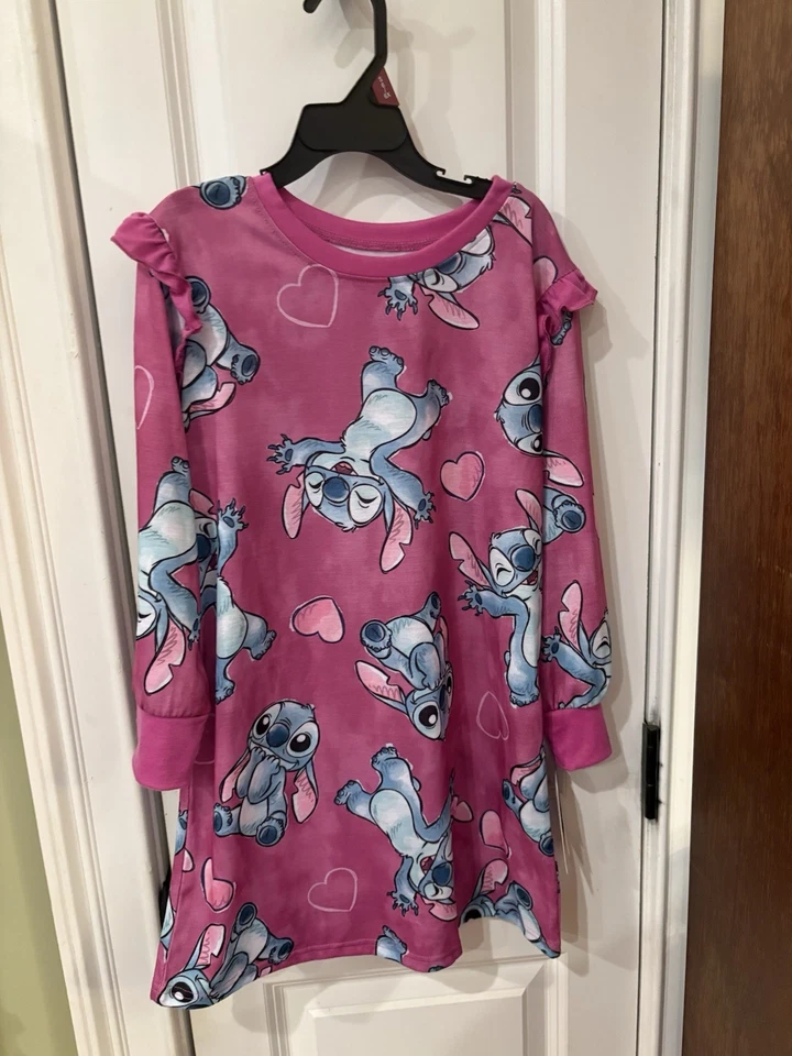 Girls Size M (7/8) Stitch Nightgown Disney Long Sleeved
