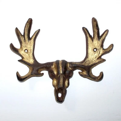 Deer Skull Antler Cast Iron wall hanger hook lodge decor - Image 1 of 4