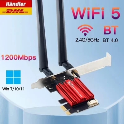 1200 Mbit PCIe PCI-Express WLAN Karte WiFi 2,4/5 GHz Dual-Band Netzwerkkarte PC - Bild 1 von 4