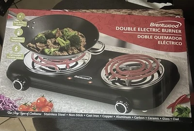 Estufa eléctrica de metal de doble quemador negra Foto 1 de 3