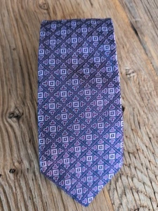 IKE BEHAR Mens 100% Silk Tie Navy Blue Pink Geometric Print USA New With Tag - Picture 1 of 16