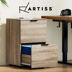Artiss Filing Cabinet Files Storage Office Shelves File Organiser Oak 2 Drawer - Picture 1 of 9