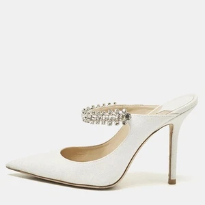Jimmy Choo White Glitter Leather Bing Mules Size 35 - Picture 1 of 9