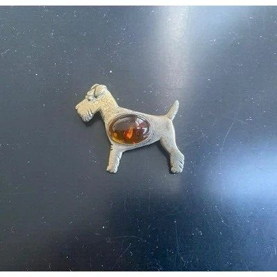Broche cielo para perro Airedale Terrier de plata de ley 925 ámbar Foto 1 de 4