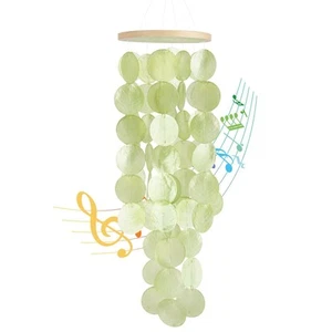 Wind Chimes for Outside - Handcrafted Green Capiz Shells Windchime Coastal St... - Picture 1 of 7