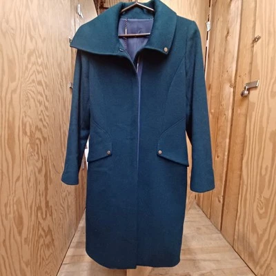 Abrigo Elie Tahari Mujer L Verde Lana Clásico Abrigo Cuello Asimétrico Foto 1 de 4